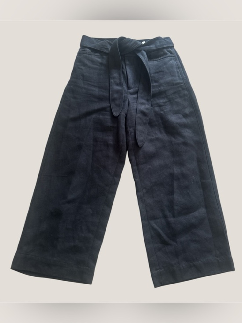 Vince • black crop wide leg high rise belted pants linen cotton blend sz 4
